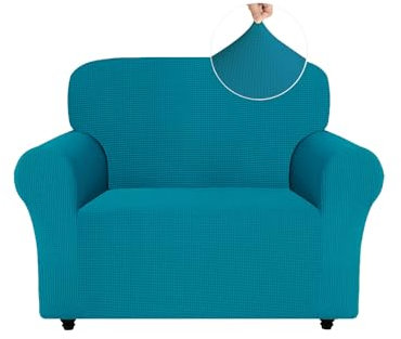 Easy-Going Stretch Sesselbezug, Rutschfester Sofa Überzug für Hund Katze, Stilvoller Jacquard Couch Überzug Bezug, Küchensofa Couch Cover, 1 Stück Sesselhusse Sesselschoner mit Armlehnen, Pfauenblau