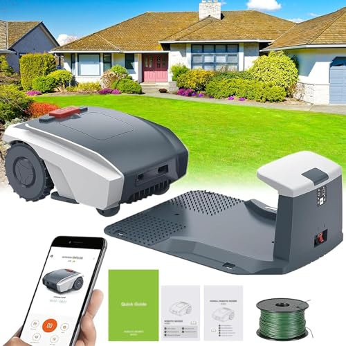 HTIANMM Cortacésped Robot,cortacésped Robot automático, Control Remoto de aplicación,Plan de Ruta (Cortar el césped),Carga automática, Silencio,Altura Ajustable (2-5cm) para jardín de césped Grande