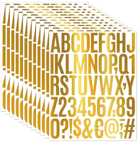 AVERZELLA 14 Sheets Vinyl Letter Stickers Gold Color,2 Inch Self Adhesive ABC Alphabet Numbers Iron On Stickers for Mailbox Bulletin Poster Board Name Bike Crafts Wall Decor Trucks(Golden,2 in+0.5 in)