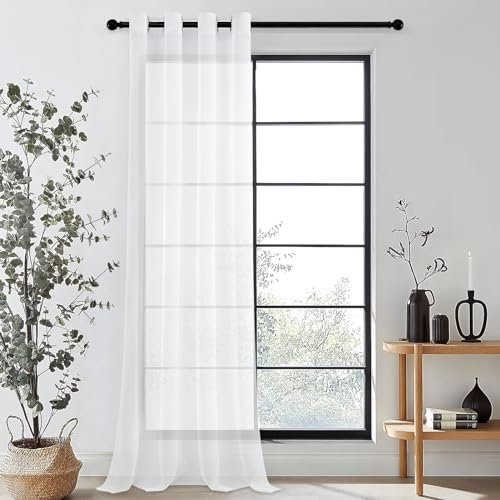 MRTREES gardinen Wohnzimmer vorhänge Weiss ösen gardinen durchsichtig leinenoptik kurz 100cm Weihnachten Schlafzimmer, 200cm Berit 1 Stuck