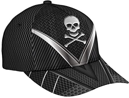 Herren Damen Trucker Kappe Totenkopf Silber Muster Schwarz Basecap Verstellbar Baseball Cap Mode Distressed Basecap Für Sport Draussen Kletter