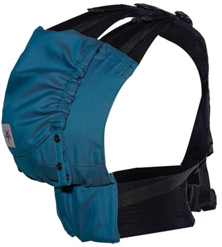 KOKADI Babytrage Flip Just Lagoon (Unisize) – Ergonomisch & sicher - handgefertigt aus 100% Bio-Baumwolle – Ab Geburt bis 15 kg, einfach anzulegen, ideal für den täglichen Gebrauch – Blau