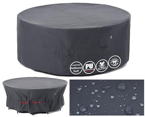 F&J Outdoors Gartenmöbel Abdeckungen Wasserdicht Rund 244x84cm Hölzerne Rattan Tisch Abdeckung Cinched Taille Patio Möbel Abdeckungen Tisch Stuhl Abdeckung Outdoor Kinder Spielzeug Lagerung Schutz