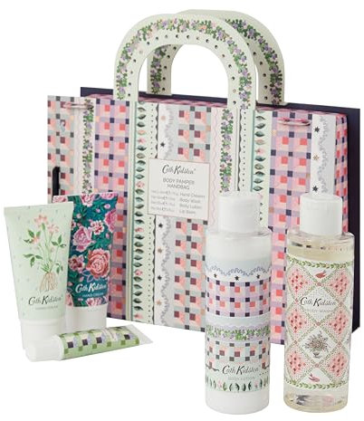 Cath Kidston Roots & Raindrops | Body Pamper Handbag includes Body Lotion 150ml Body Wash 150ml Hand Cream x2 50ml Lip Balm 10ml | Travel Size & Vegan Friendly | Beauty Gift For Her