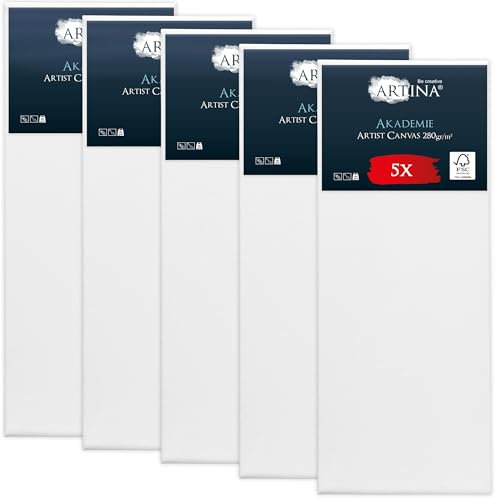 Artina FSC® 5er Set Keilrahmen Leinwand zum Bemalen 30x80 cm – bespannte Keilrahmen Leinwände zum malen für Acrylfarben Canvas 100% Baumwolle – Acryl Leinwand Rahmen