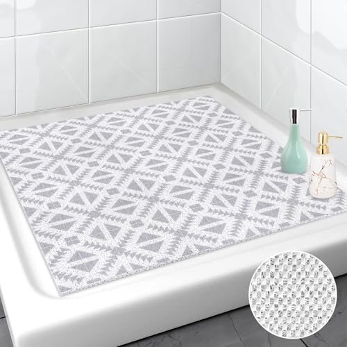 Lurowo Tapis de Douche Antidérapant, Tapis de Salle de Bain en Luffa avec Drainage, PVC texturé Tapis de Sol de Douche Séchage Rapide (B, 80 * 80cm)