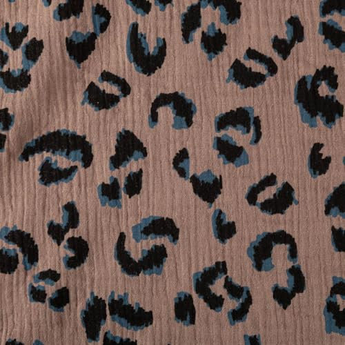 SCHÖNER LEBEN. Musselin Stoff Double Gauze Fauve Leo Taupe blau 1,30m Breite