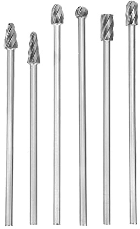 Respicefinem 6 Pieces Carbide Burr Double Cut Tungsten Steel 6mm 1/4 Inch Shank Aluminum Set Extra Long 150mm Milling Cutter Carbide Rotary Burr Bit Aluminum Burr Bit