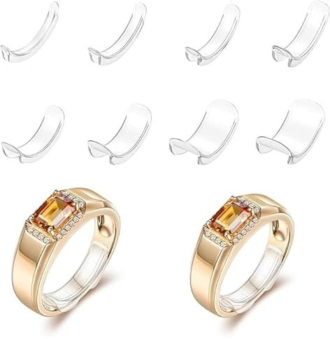 8 Pieces Unsichtbarer Ring Größenmesser, Ring Verkleinerung, Ringgrößenversteller für Männer, Frauen, mit 1 Klebepflaster, für Lose Ringe, Breite Herren und Damenringe