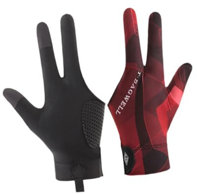 rockible 3-Finger Pool Handschuhe rutschfeste, 3 Finger Snooker Gloves Wear-Resistant, Billiard Pool Cue Gloves Non Slip, Offene DREI Finger Pool Handschuhe Leicht, Schwarz Rot Linke Hand