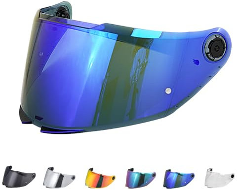 Visiere Casque Moto pour MT 28B/Thunder 4,Visière de Casque de Protection Contre Le Vent Moto,Remplacement de lentille de Casque de Visière de Casque de Moto(Bleu Chrome)