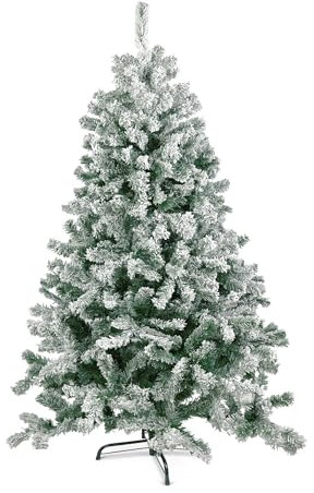 TIENDA EURASIA – Arbol de Navidad Nevado | Color Verde y Blanco | Hierro y PVC | Arbol de Navidad | Arboles de Navidad | con Soporte de Pie Metálico | Fácil Montaje (150 cm 230 Ramas)