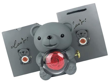 Boîte à bijoux en forme d'ours avec rose éternelle, convient pour la fête des mères, les mariages et les célébrations intimes