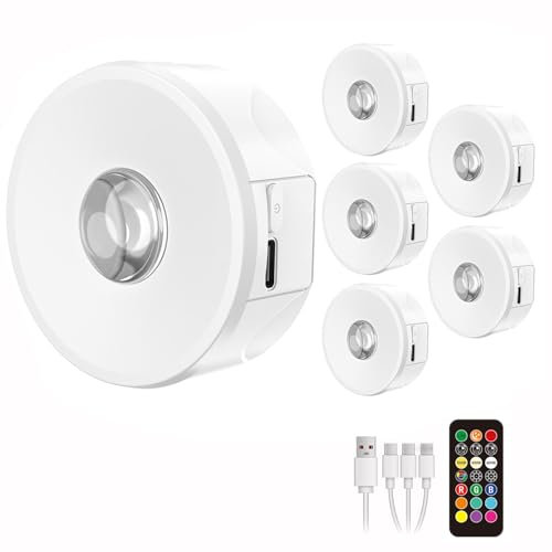 Vankarr Luce Armadio Ricaricabile USB con Telecomando, 2000mAh Luci LED a Batteria per Armadio Senza Fili LED Spot 1800K-6000K Dimmerabile per Vetrina, Armadio, Cucina, set di 6
