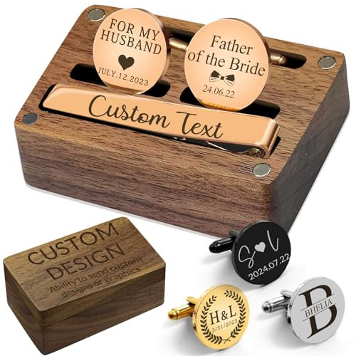 Manschettenknöpfe Herren Personalisiert mit Initiale und Krawattenklammer mit Box Manschettenknöpfe Gravur Individuelles Geschenk für Hochzeit Trauzeuge