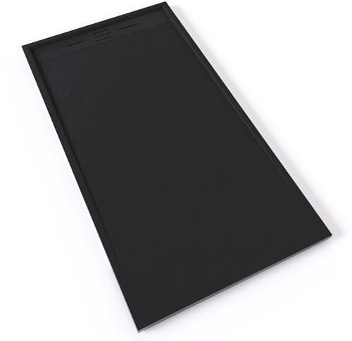 HIEMAL Receveur de douche 90 x 170 cm résine Noir aspect ardoise + bonde incluse - Salle de bain