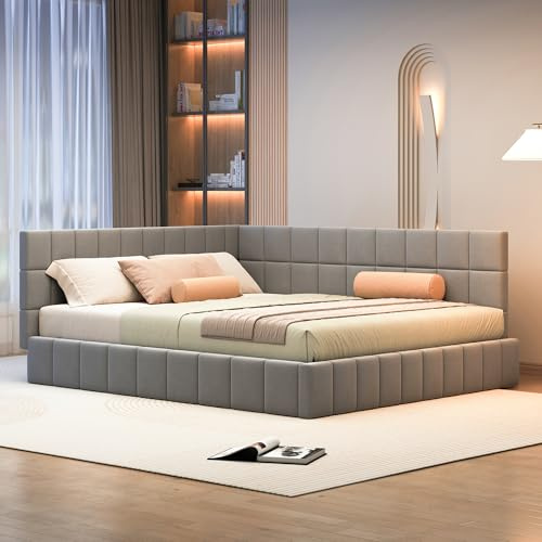 ZYLOYAL10 Polsterbett Schlafsofa Multifunktionsbett mit Lattenrost aus hautsympathischem Samtstoff (Grau, 160 * 200)