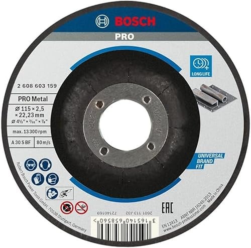 Bosch Professional 1x Standard for Metal Cutting Disc (for Metal, Ø 115 x 2,5 x 22,23 mm, Depressed Centre, Accessory Angle Grinder) (Pack of 5)
