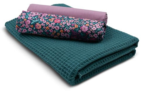 VmG-Store Waffelpique + Baumwollstoff Set farblich abgestimmt Waffel Stoff 100% Baumwollstoff Tex Standard 100 (Digital Flower Dunkel Petrol Set99)