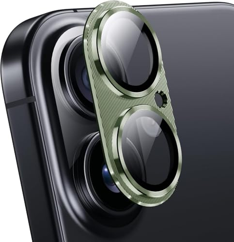 Leedia 2 Stück Kameraschutz Kompatibel mit iPhone 17 6,3 / iPhone 16 6,1 / iPhone 16 Plus 6,7 Gehärtetes Glas Kamera Schutzfolie mit Metall Ring Entworfen für MagSafe Adapter für Magnetische Grün