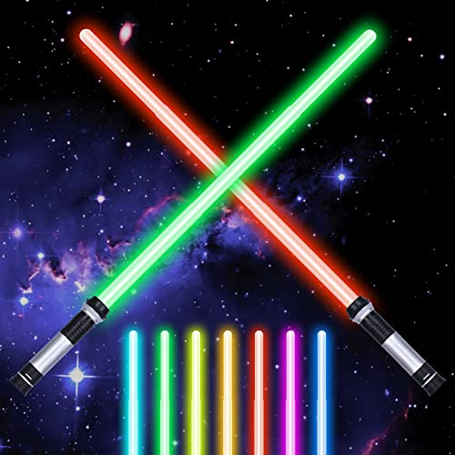 AYESY 2 Stück Lichtschwert für Kinder, LED Laserschwert mit 7 Farben, Elektronisches Spielzeug-Lichtschwert, Laser Sword mit Beleuchtung & Sound, für Halloween Verkleidung, Partygeschenke