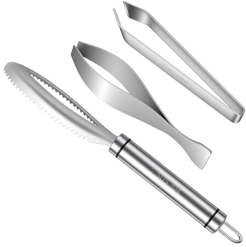 SelfTek Fischschupper Fischgrätenpinzette Set - 3 Stück Fischentschupper Grätenzange für Fisch, 304 Edelstahl Fischschuppen Entferner Grätenpinzette Küchenpinzette für Angler Hausfrauen Köche Fischer