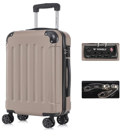 YONSLY Premium Reisekoffer TSA-Schloss,YKK-Reißverschluss Hartschalen-Koffer Trolley Kabinenkoffer Rollkoffer Suitcase Handgepäck 4 Rollen (Champagner, M)