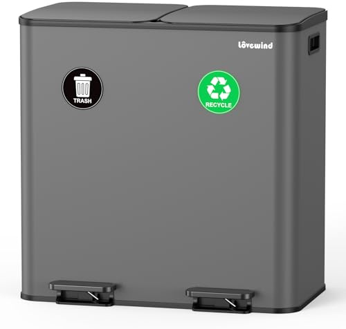 lovewind Mülleimer Küche 80L, 2 x 40L Mülltrennsystem mit 2 Fächern, Edelstahl Tretmülleimer mit Soft-Close Deckel, Herausnehmbare Inneneimer, Fingerabdruckresistent, Geruchsdicht, Grau
