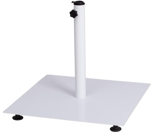 MONTY Pie de Parasol Cuadrado de 8 Kg de Metal de Color Blanco | Para mástiles de 25-32 mm de diámetro. Proporciona una base pesada y estable. Mide 50x50x40 cm.