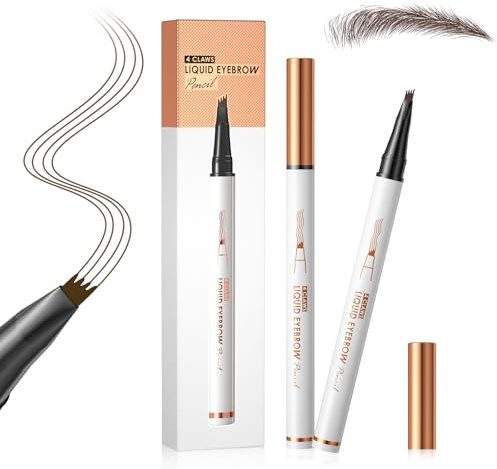 Asheyya 2 Pcs Microblading Eyebrow Pen, Waterproof Long Lasting 4 Tip 3D Fine Stroke Brown Pencil for Women