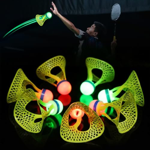 Umllpet LED Badminton Bälle, 6er Set Federbälle Nylon Badminton Bälle, Sportbadminton, Leuchtend Nylon Federbälle Speed für Draußen, Übung, Freizeit, Einsteiger