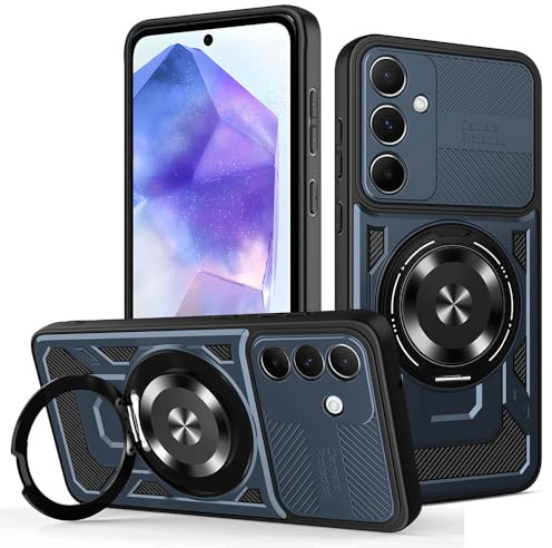 Techsuit für Samsung Galaxy A55 5G Hülle mit Militärischer Schutz, Kameraschutz, Integrierter Ständer, Magnetring Kompatibel, Stoßfest, Verstärkte Ecken, RuggedCam Series, PC TPU Hybrid, Blau