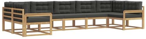 vidaXL Outdoor-Sofagarnitur mit Kissen 7 pcs Weiß und Anthrazit, Modernes Ecksofa-Set, stylische Gartenlounge, Möbel für Terrasse, wetterfest am Pool