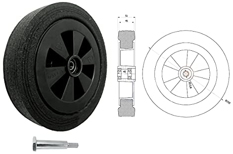 ZAB-S Rasenmäherrad Ø250 mm – Vollgummi Ersatzrad für Elektrorasenmäher, robustes Kunststoffrad (K250LL*M10, 1 Stck.)