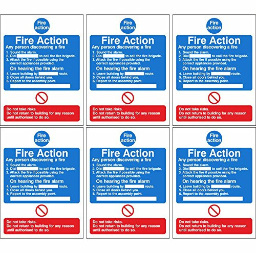 Pack of 6 Fire Action Notice Signs:- Anyone Discovering a Fire 150mm x 200mm - Self Adhesive