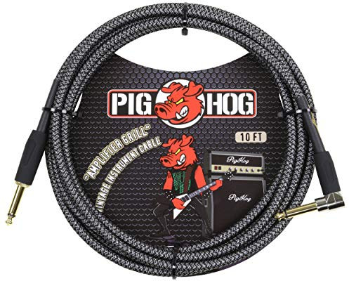 Pig Hog PCH10AGR Right-Angle 1/4 to 1/4 Amplifier Grill Guitar Instrument Cable, 10 Feet
