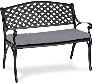 blumfeldt Pozzilli BL Gartenbank & Polster Set - Material: Aluminiumguss, witterungsbeständig, Platz für 2 Personen, ComfortExtra: inklusive wasserabweisendem Sitzkissen, schwarz/grau