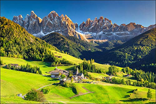 Muralo Fototapete Berglandschaft 240 x 360 cm Vlies Wand Tapete Gebirge Himmel Wiesen Gras Bäume Wohnzimmer Schlafzimmer moderne Wandbild Landschaft Natur Wand Dekoration