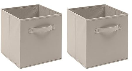BonChoice Foldable Storage Cubes Boxes with Handle for Home Organization, Fabric Wardrobe Storage Box Organizer Basket Bins for Clothes Toys Towels, Collapsible&Durable (2, Beige)