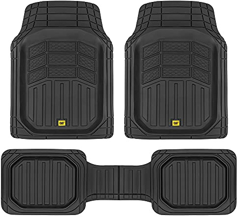 Cat® CAMT-9013 (3-Piece) Heavy Duty Deep Dish Rubber Floor Mats, Trim to Fit for Car Truck SUV & Van, All Weather Total Protection Durable Liners Black, 29.5 L x 21 W x 1 Th