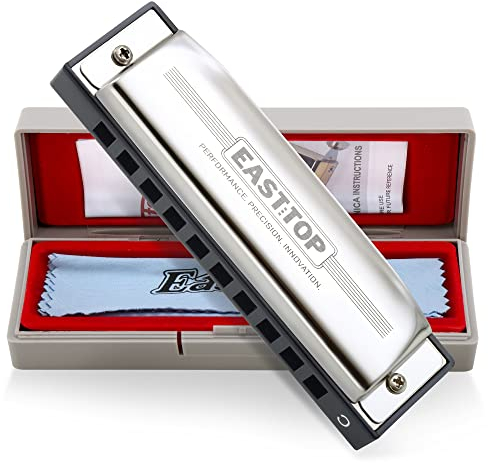 East Top Armónica Diatónica en C 20 Tonos Con Estuche Azul - Para Adultos, Niños, Principiantes y Estudiantes - Blues - Mejor Regalo (T009-1)