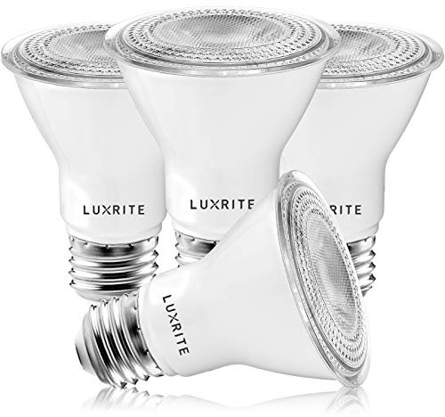 LUXRITE PAR20 LED-Leuchtmittel, entspricht 50 W, 3000 K, weiches Weiß, dimmbar, 7 W, 500 Lumen, Nassbewertung, E26-Standardsockel, UL-gelistet, 4 Stück