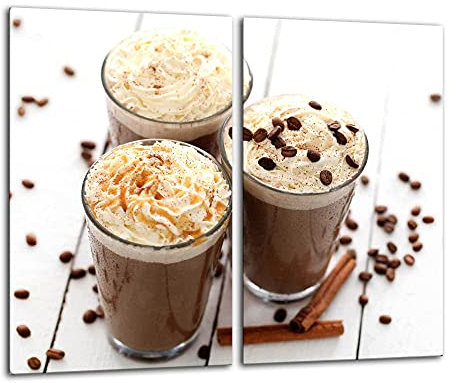 ewaschbaer Herdabdeckplatten Schneidebrett Spritzschutz Set 2x30x52 | Bild auf Glas | Sicherheitsglas Gehärtetes Glas Bild | Motiv Kaffee