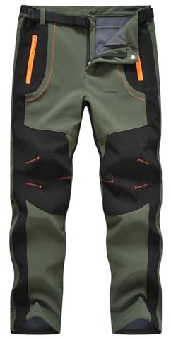 donhobo Herren Outdoorhose Wanderhose Trekkinghose Softshellhose Wasserdicht Winddicht Warm Gefüttert Winterhose Skihosen (Armeegrün, XL)