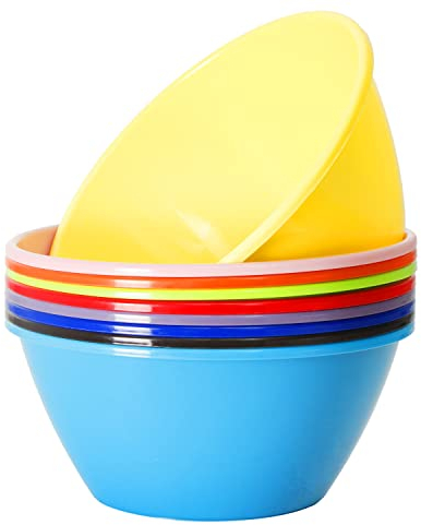 Youngever 9 Pack 3500ML Plastic Mixing and Serving Bowls, Re-usable Large Popcorn Bowls, Salad Bowls, Chip and Dip Serving Bowls, Set of 9 (Rainbow)