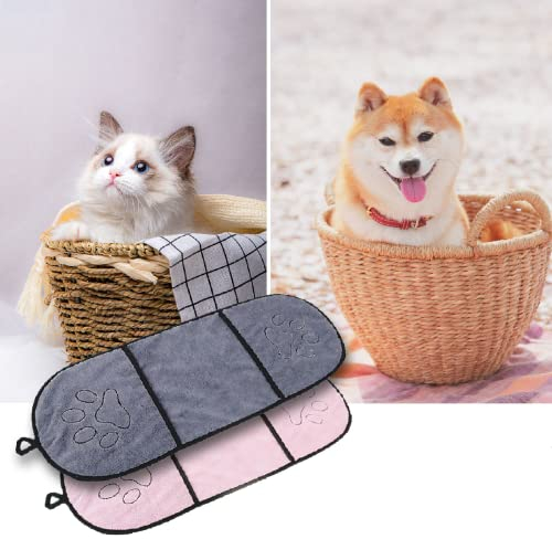 Nicoone Super Saugfähiges Hundehandtuch,Ultra Saugfähiges Haustier Badetuch Super Saugfähig Schnell Trocknend Haustier-Trockentuch mit Tasche für Katzen Hunde (rosa + grau)