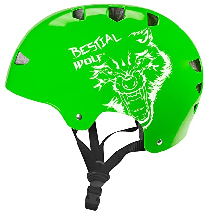 Bestial Wolf | Helm | Skateboard | Kinderroller | Freestyle-Scooter | Skate | Stunt-Scooter | BMX | CE-zugelassen | Sport & Outdoor | Verstellbar | Unisex | 8 bis 99 Jahre