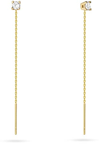 MARKO Damen Ohrringe 14k (585) Gelbgold, Durchzieher Zirkonia Lange Durchziehorringe Hängeohrringe