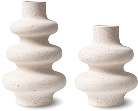 Kingbar Vase Für Pampasgras Weiß, Moderne Keramik Deko Vase Für Getrocknete Blumen, Donut Spiral Blumenvase Runde Vase Mit Loch, 2pcs
