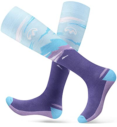 OutdoorMaster 2 Paar Skisocken für Damen, Winter Snowboarding Atmungsaktive Thermische Socken für Outdoor-Sportarten mit Über die Wade Design/Anti-Rutsch-Bündchen